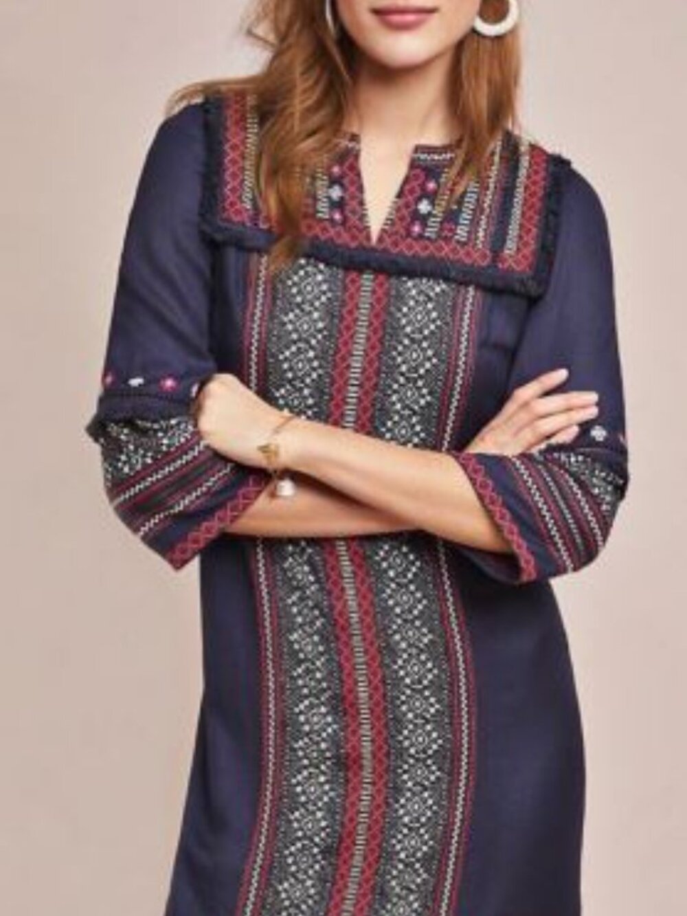 Anthropologie Akemi + Kin Embroidered Tunic Shift Dress Size 6
